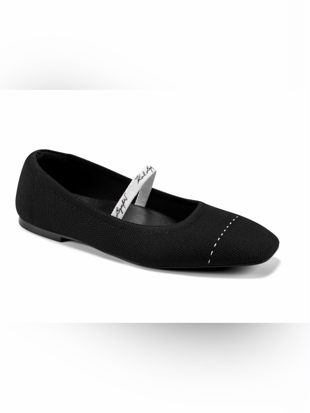 Karl Lagerfeld Black Knit Mary Jane Flat with Contrast Strap
